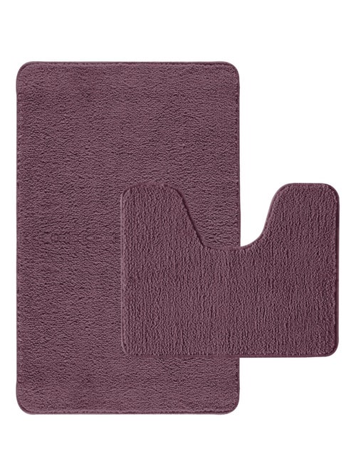 Guy Levasseur - Lot de 2 tapis de bain polyester 50x80cm + 50x40cm violine - Kiabi