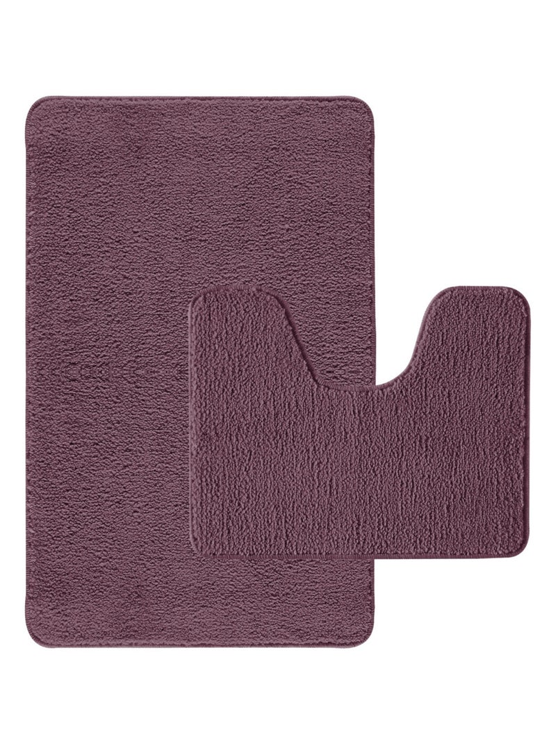 Guy Levasseur - Lot de 2 tapis de bain polyester 50x80cm + 50x40cm violine Violet prune - Kiabi