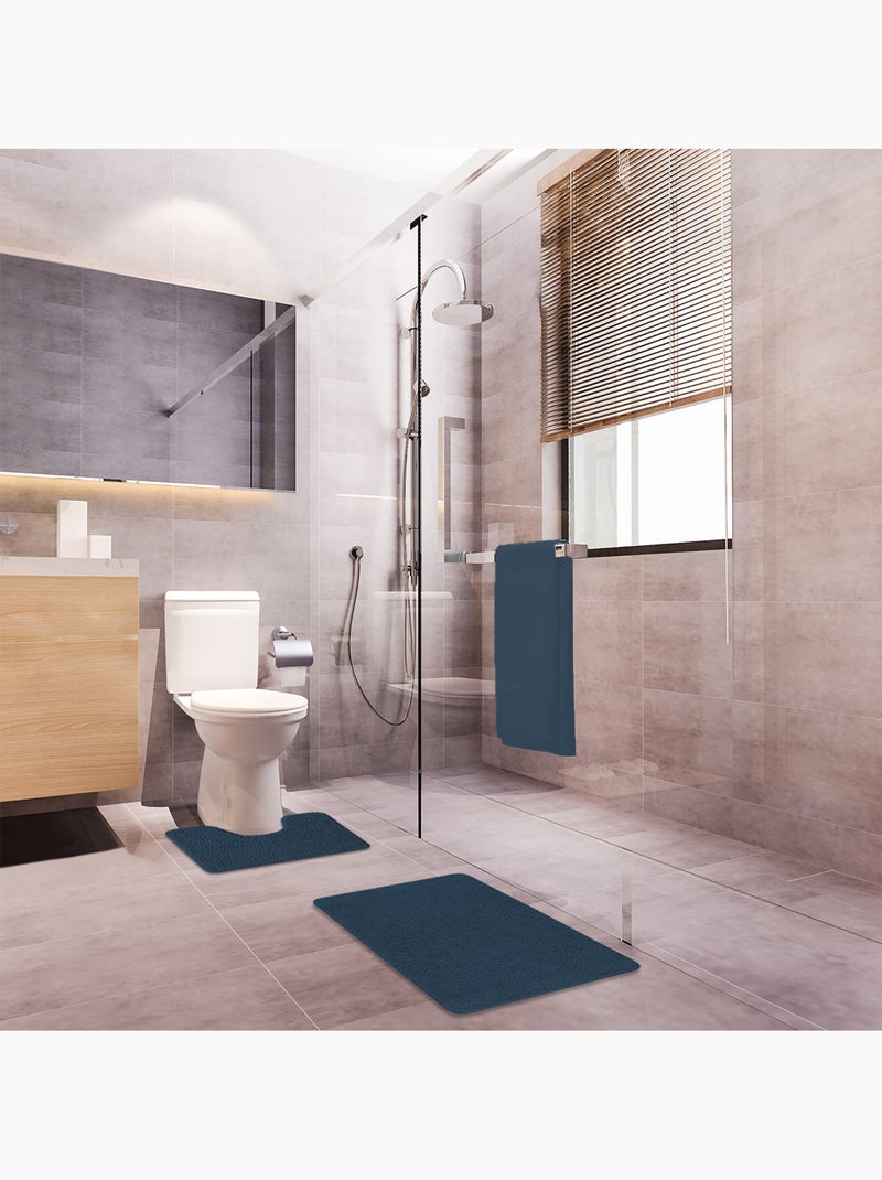Guy levasseur - lot de 2 tapis de bain polyester 50x80cm + contour 50x40cm Bleu marine - Kiabi