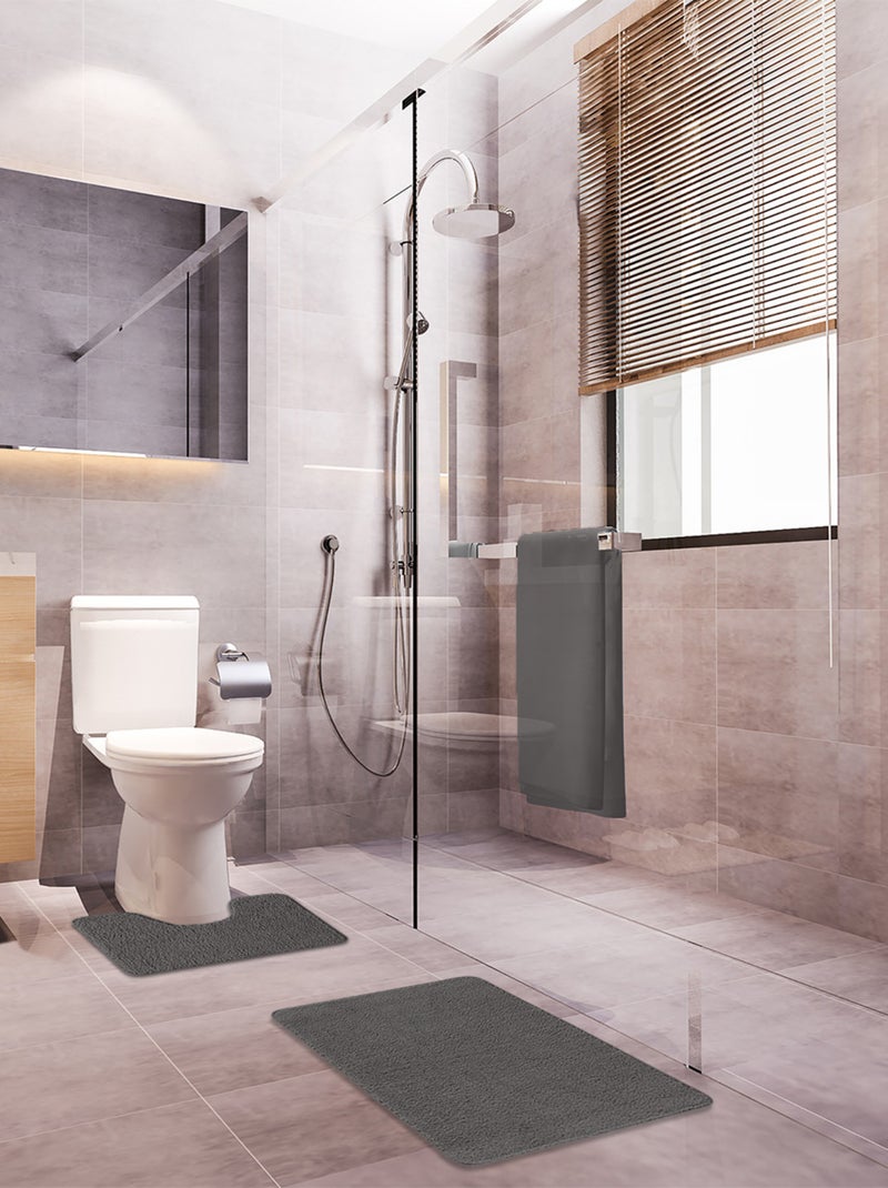 Guy levasseur - lot de 2 tapis de bain polyester 50x80cm + contour 50x40cm gris anthracite - Kiabi