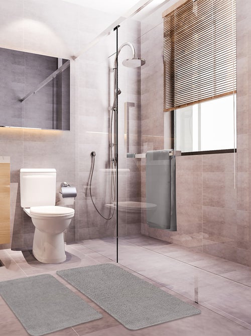 Guy Levasseur - Lot de 2 tapis de bain polyester 60x120cm + 50x80cm gris - Kiabi