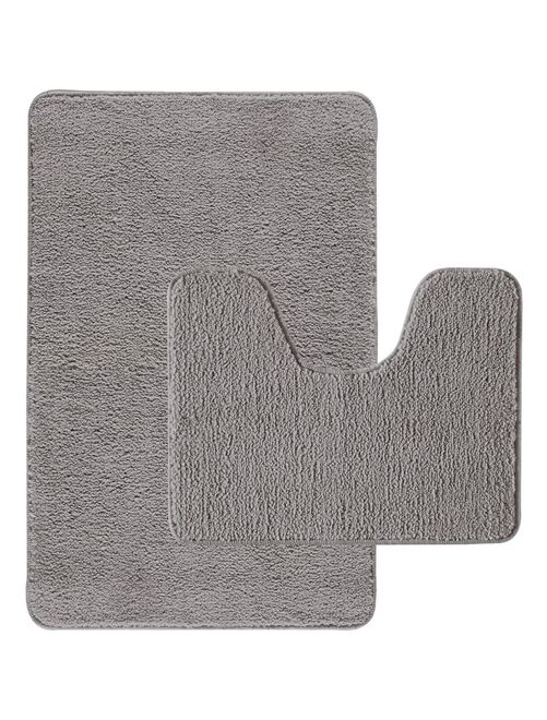 Guy Levasseur - Lot de 2 tapis de bain polyester uni 50x80cm + contour 50x40cm gris - Kiabi