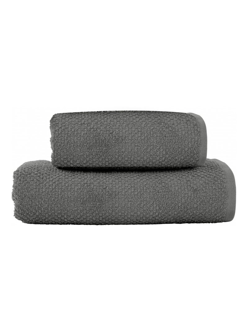 Guy Levasseur - Lot serviette de bain 70x140 et serviette de toilette 50x90 gris anthracite - Kiabi