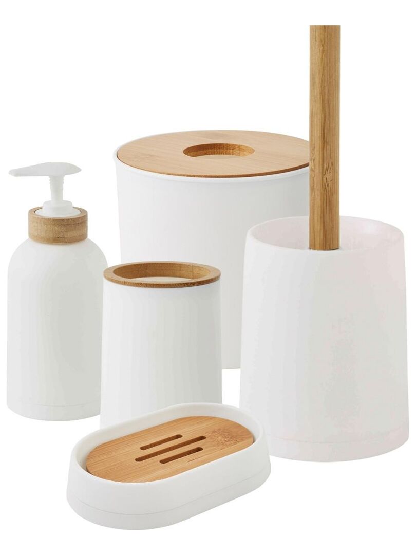 Guy Levasseur - Set de salle de bain 28x31x31cm 5 pièces en bambou blanc Blanc - Kiabi