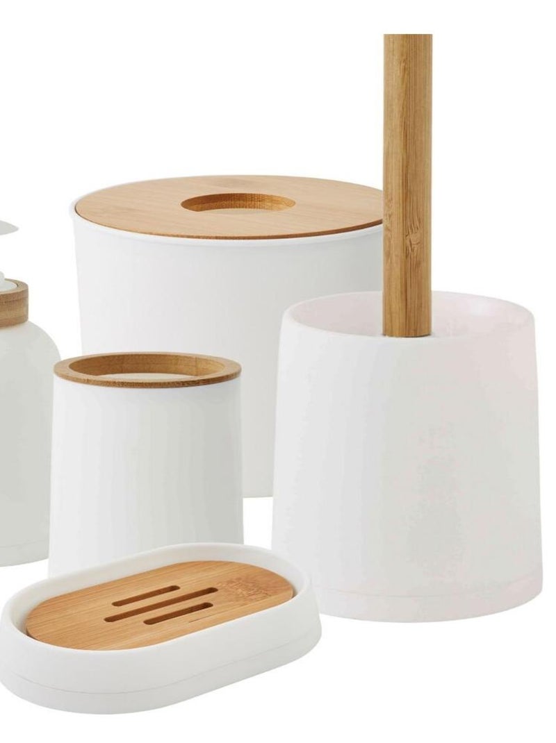 Guy Levasseur - Set de salle de bain 28x31x31cm uni 5 pièces en bambou blanc Blanc - Kiabi