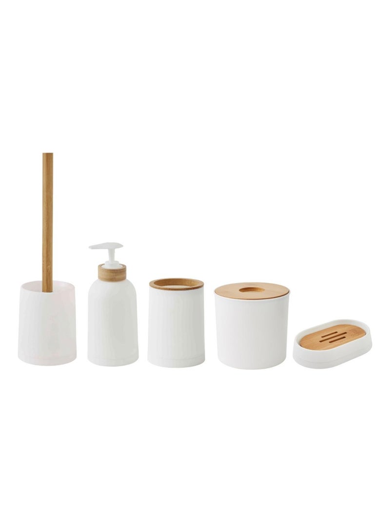 Guy Levasseur - Set de salle de bain 28x31x31cm uni 5 pièces en bambou blanc Blanc - Kiabi