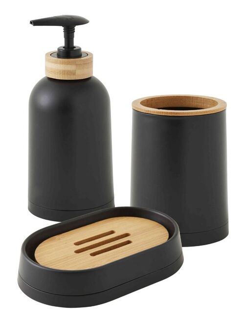 Guy Levasseur - Set de salle de bain 3 pièces en plastique et bambou noir - Kiabi