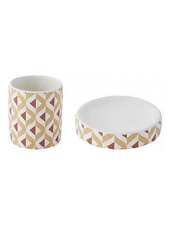 Guy Levasseur - Set salle de bain 2 pièces porte-savon céramique marron