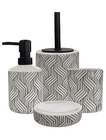 Guy Levasseur - Set salle de bain graphique 4 pièces céramique Noir et blanc