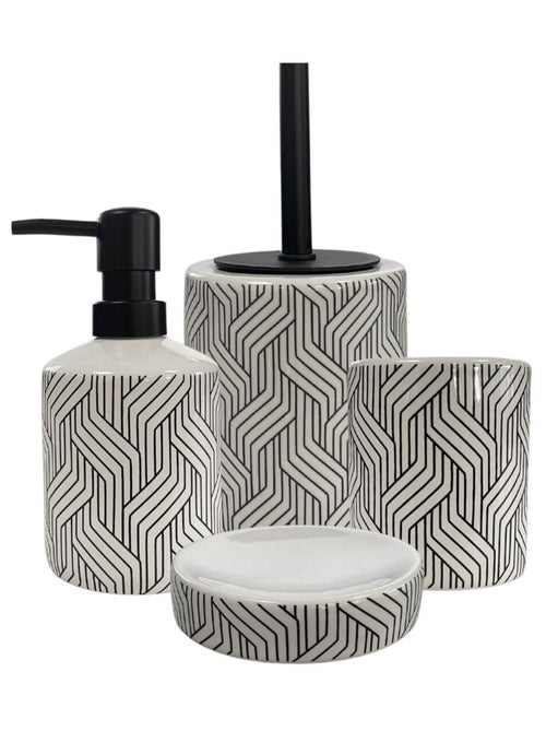 Guy Levasseur - Set salle de bain graphique 4 pièces céramique Noir et blanc - Kiabi