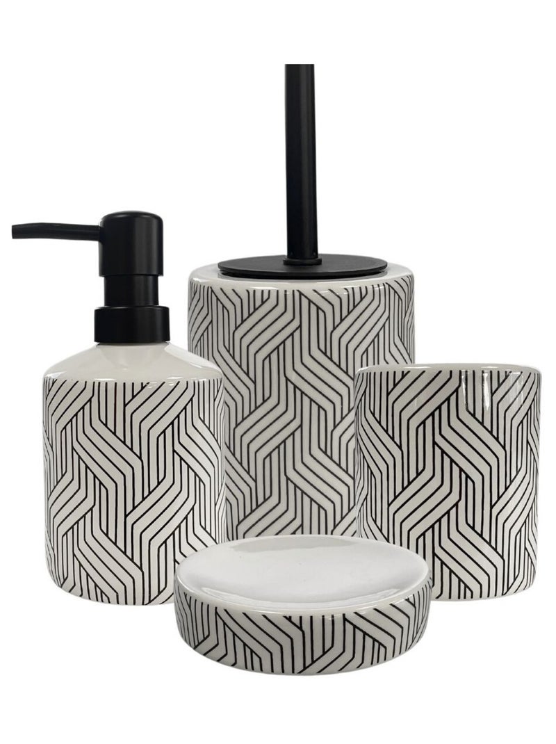 Guy Levasseur - Set salle de bain graphique 4 pièces céramique Noir et blanc Noir Blanc - Kiabi
