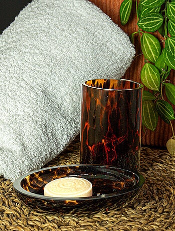 Guy Levasseur - Set salle de bain léopard 2 pièces porte-savon marron