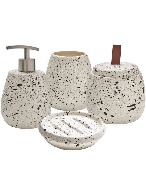 Guy Levasseur - Set salle de bain moucheté 4 pièces céramique blanc - Kiabi