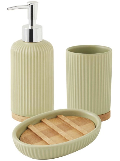 Guy Levasseur - Set salle de bain strié 3 pièces céramique bambou #d1ffc4 - Kiabi