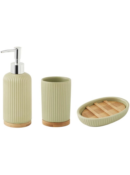 Guy Levasseur - Set salle de bain strié 3 pièces céramique bambou #d1ffc4 - Kiabi