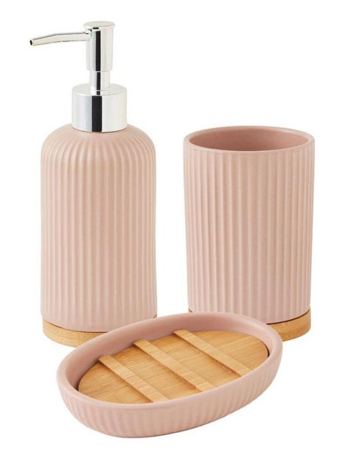 Guy Levasseur - Set salle de bain strié 3 pièces céramique bambou rose - Kiabi