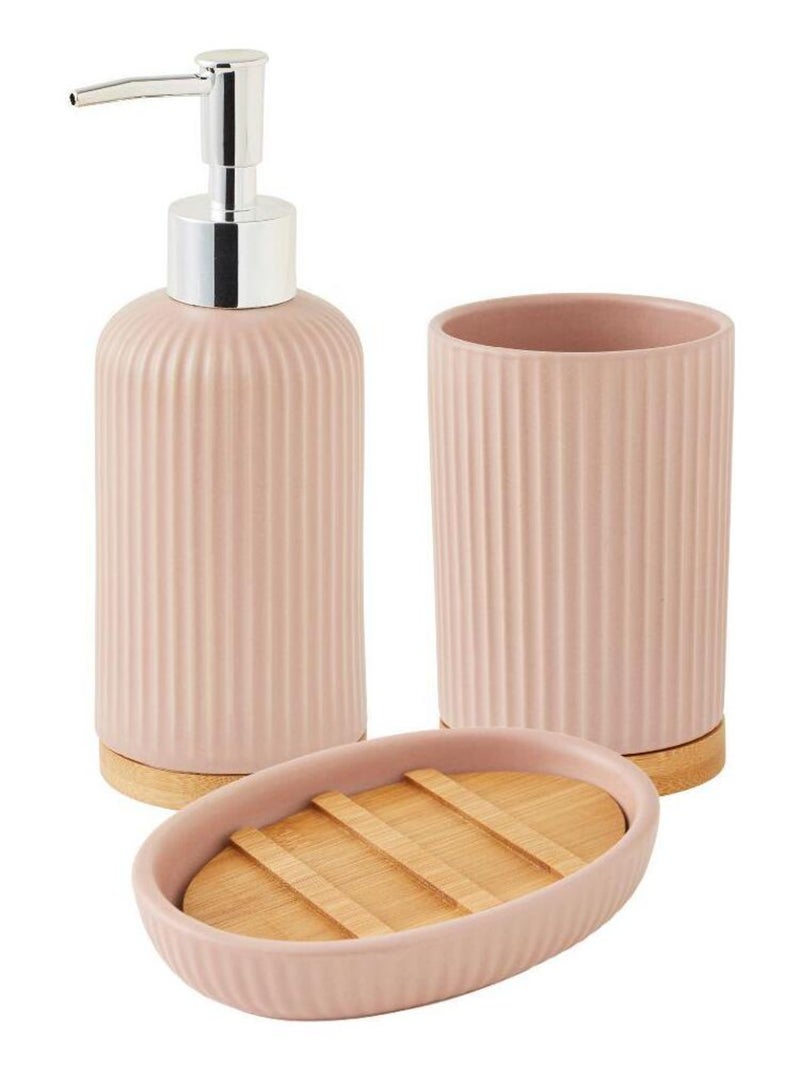 Guy Levasseur - Set salle de bain strié 3 pièces céramique bambou rose Rose - Kiabi