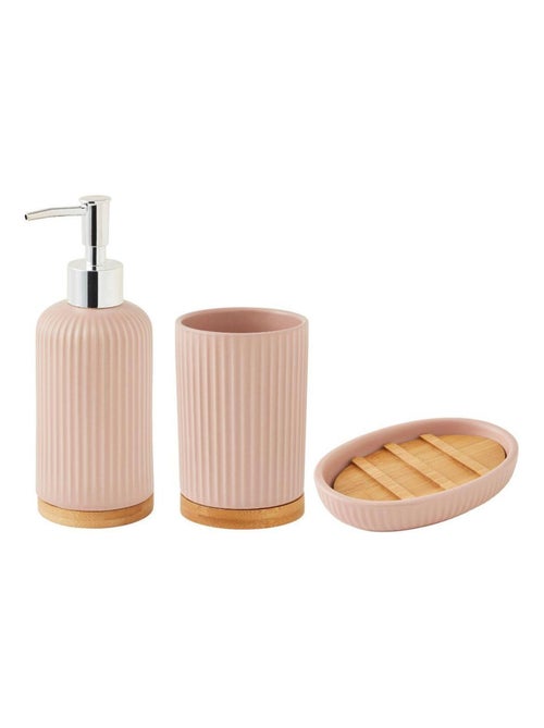 Guy Levasseur - Set salle de bain strié 3 pièces céramique bambou rose - Kiabi