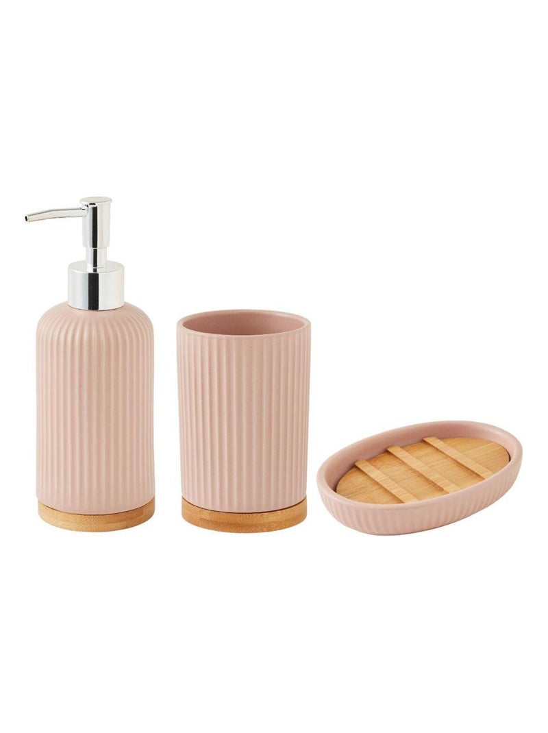 Guy Levasseur - Set salle de bain strié 3 pièces céramique bambou rose Rose - Kiabi