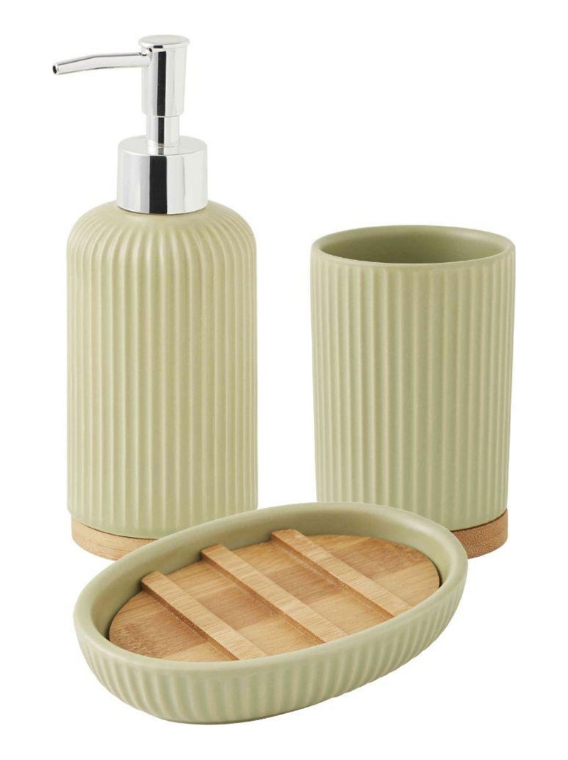 Guy Levasseur - Set salle de bain strié 3 pièces céramique bambou tilleul Vert - Kiabi