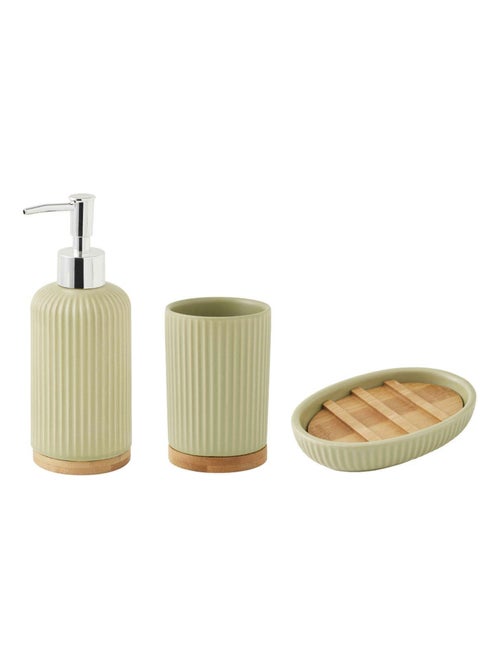 Guy Levasseur - Set salle de bain strié 3 pièces céramique bambou tilleul - Kiabi