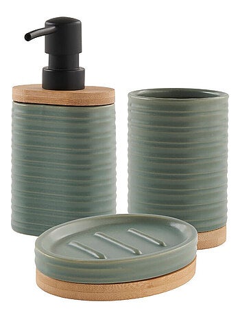 Guy Levasseur - Set salle de bain strié 3 pièces céramique vert sauge