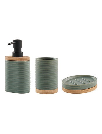 Guy Levasseur - Set salle de bain strié 3 pièces céramique vert sauge