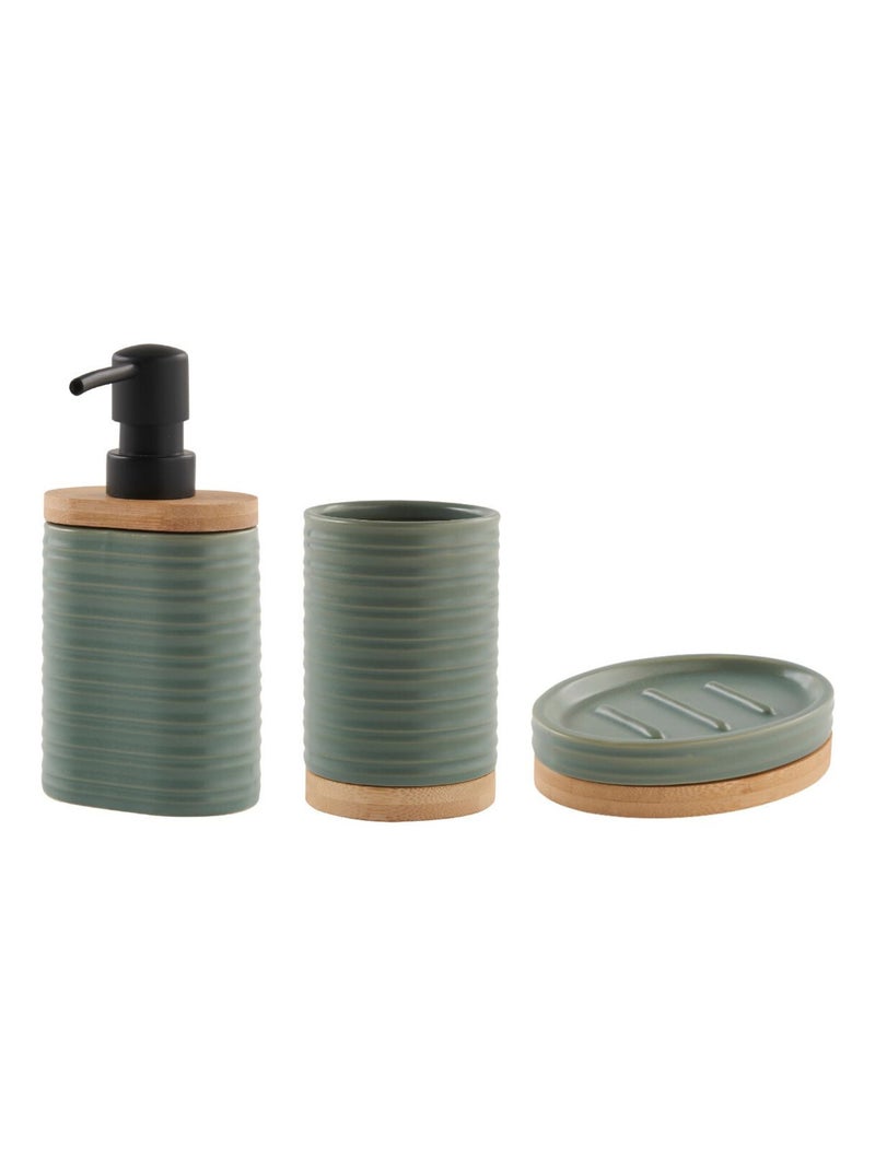 Guy Levasseur - Set salle de bain strié 3 pièces céramique vert sauge Vert - Kiabi