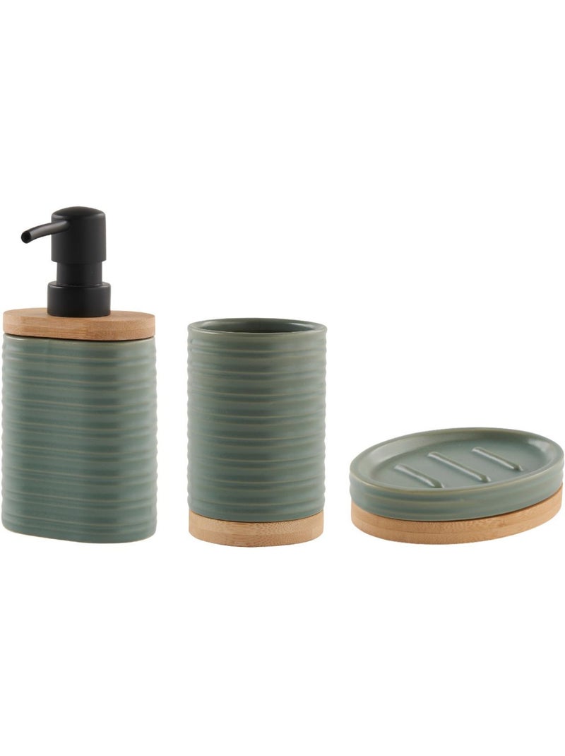 Guy Levasseur - Set salle de bain strié 3 pièces céramique vert sauge Vert Sauge - Kiabi