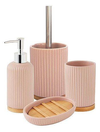 Guy Levasseur - Set salle de bain strié 4 pièces céramique bambou rose