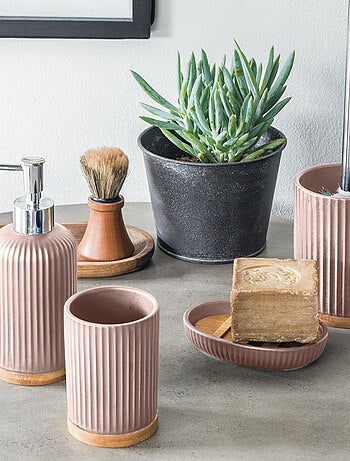 Guy Levasseur - Set salle de bain strié 4 pièces céramique bambou rose