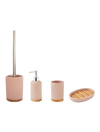 Guy Levasseur - Set salle de bain strié 4 pièces céramique bambou rose