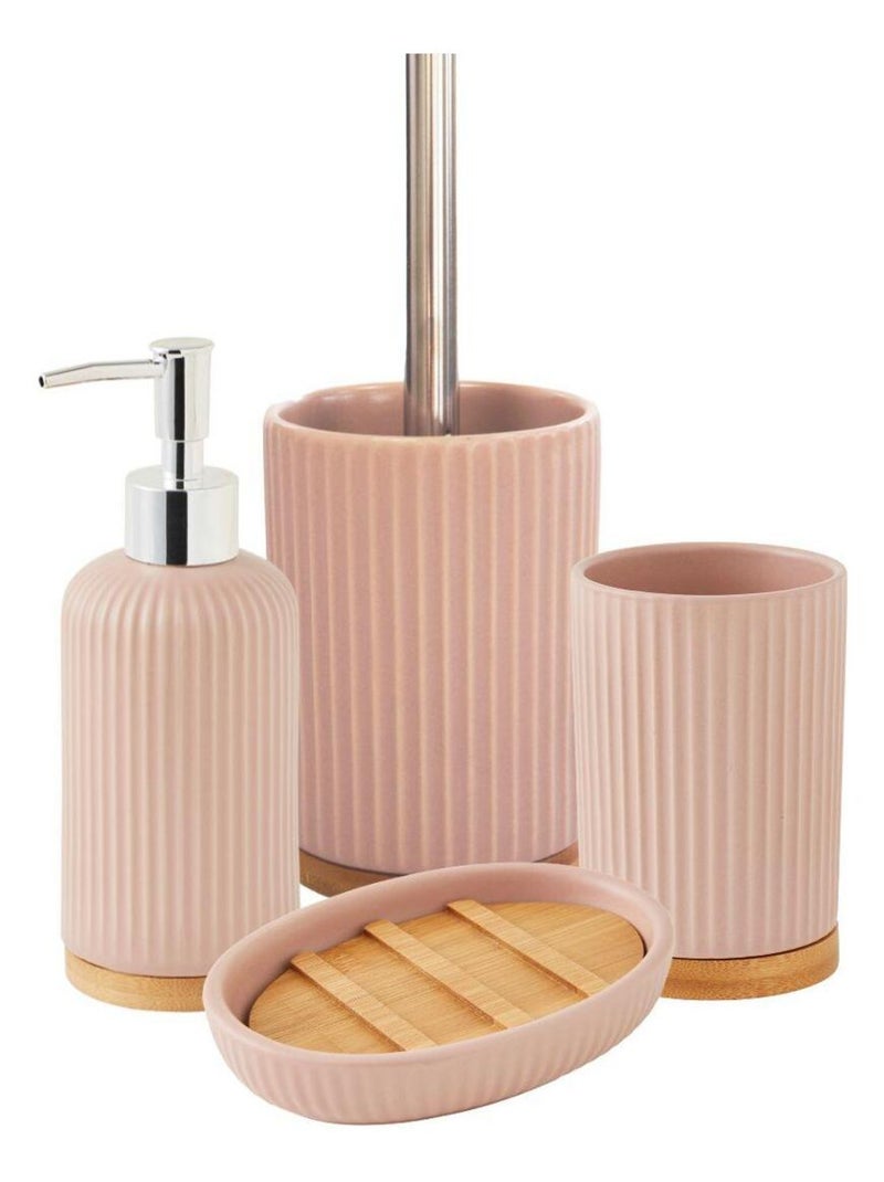 Guy Levasseur - Set salle de bain strié 4 pièces céramique bambou rose Rose - Kiabi
