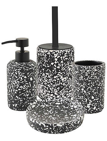 Guy Levasseur - Set salle de bain terrazzo 4 pièces polyrésine Noir et blanc