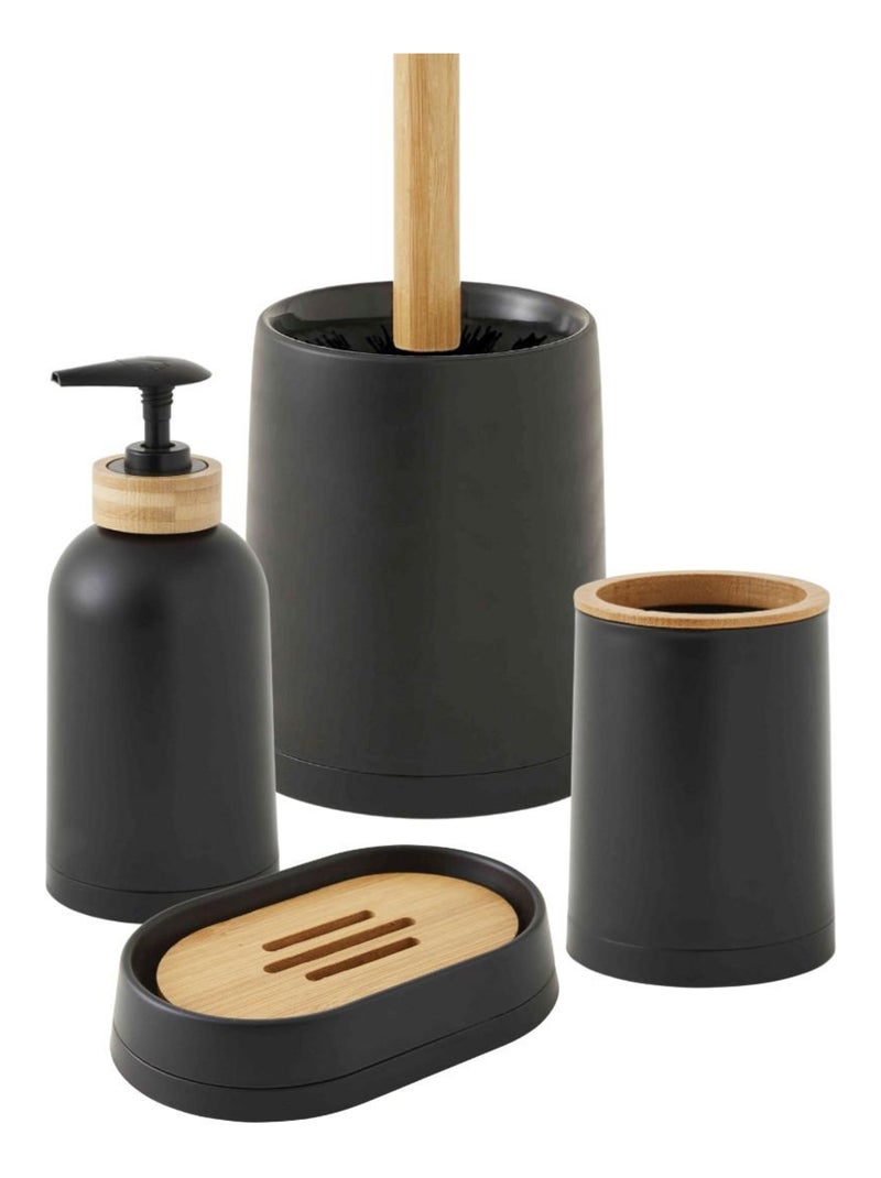 Guy Levasseur - Set salle de bain uni 4 pièces en bambou noir Noir - Kiabi
