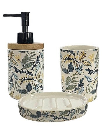 Guy Levasseur - Set salle de bain végétal 3 pièces céramique bleu