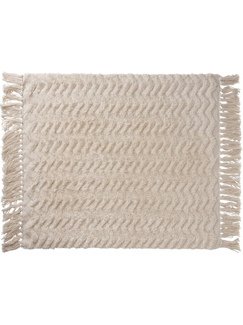 Guy Levasseur - Tapis de bain déco à franges en coton Ecru - Kiabi