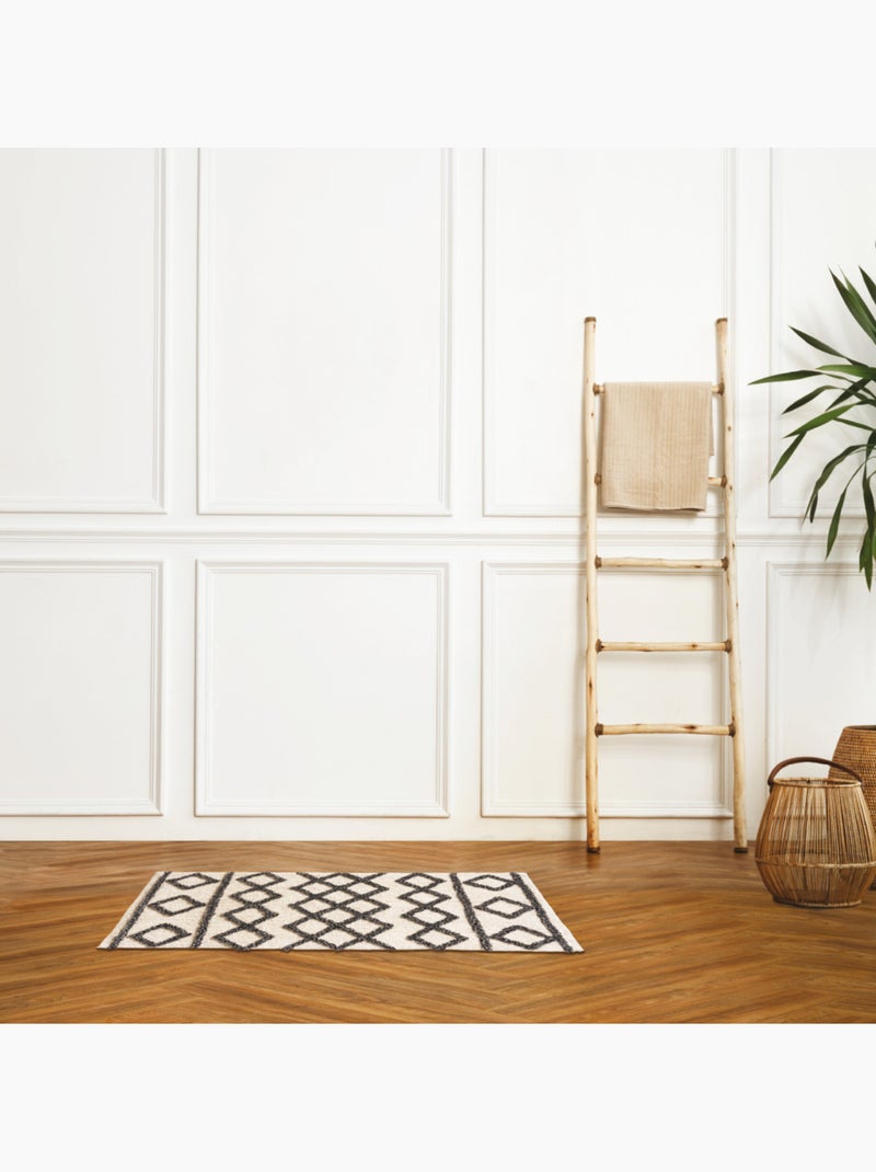 Guy Levasseur - Tapis de bain déco géométrique en coton tufté Noir Beige Noir - Kiabi