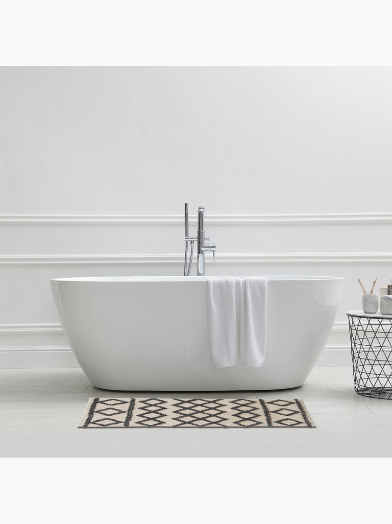 Guy Levasseur - Tapis de bain déco géométrique en coton tufté Noir Beige Noir - Kiabi