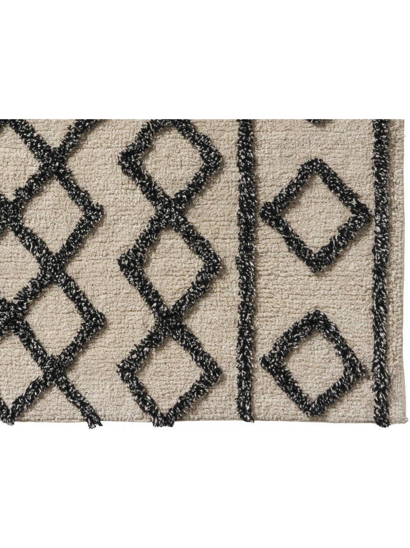 Guy Levasseur - Tapis de bain déco géométrique en coton tufté Noir Beige Noir - Kiabi