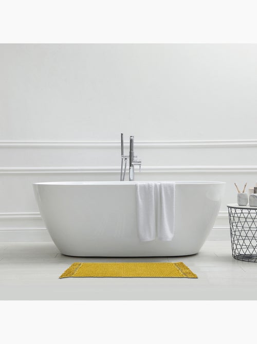 Guy Levasseur - Tapis de bain déco uni à pompons en coton chenille - Kiabi