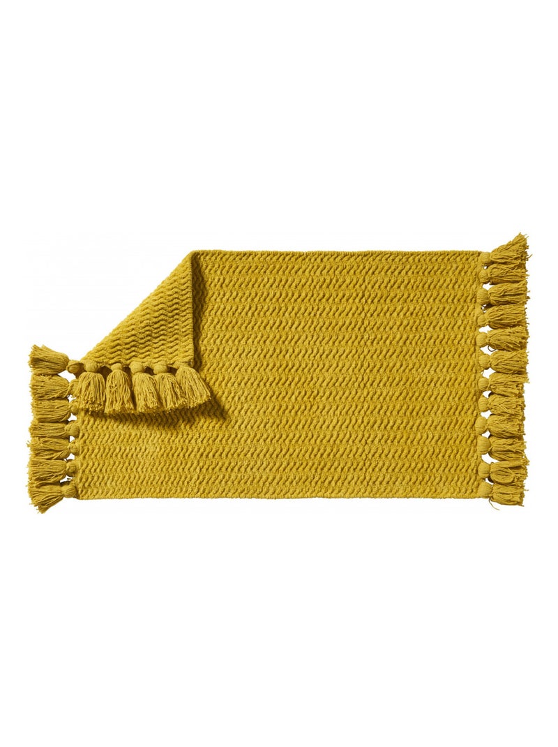 Guy Levasseur - Tapis de bain déco uni à pompons en coton chenille Jaune moutarde - Kiabi