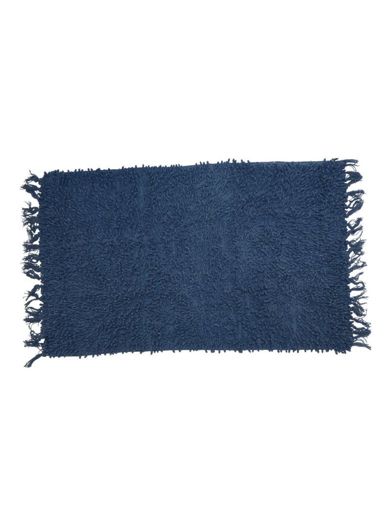 Guy Levasseur - Tapis de bain en coton uni à franges Bleu foncé - Kiabi