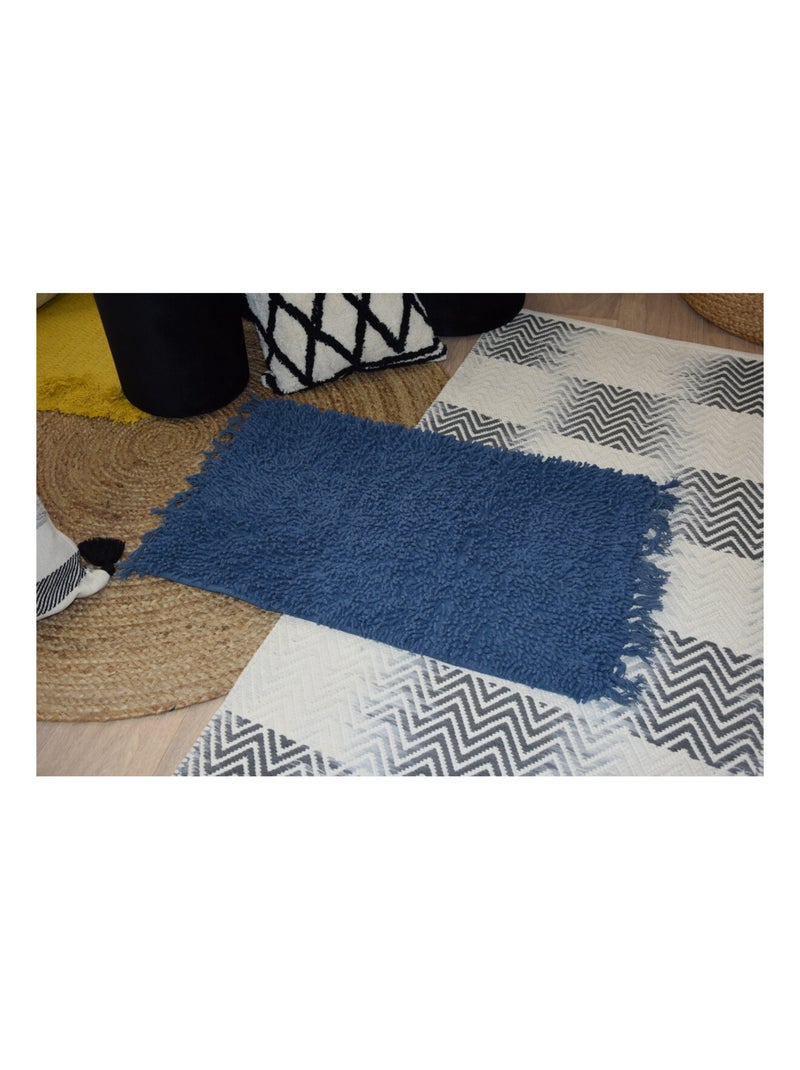 Guy Levasseur - Tapis de bain en coton uni à franges Bleu foncé - Kiabi