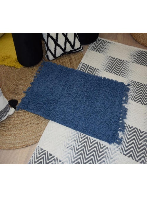 Guy Levasseur - Tapis de bain en coton uni à franges - Kiabi