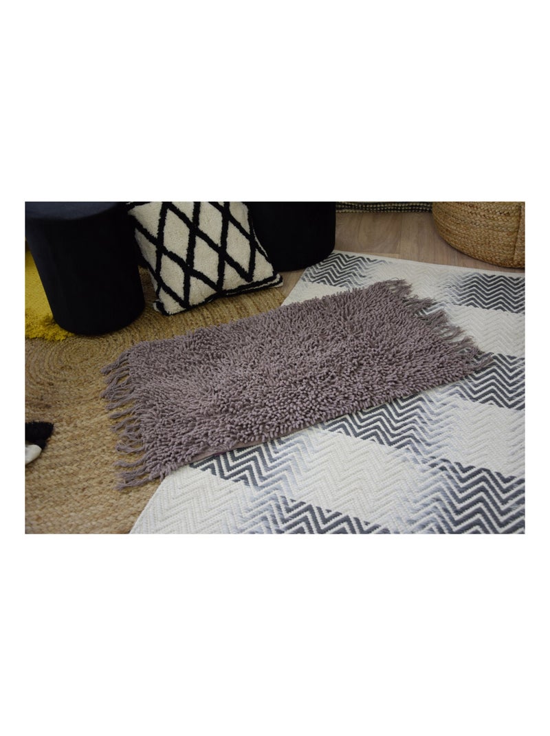 Guy Levasseur - Tapis de bain en coton uni à franges Gris taupe - Kiabi