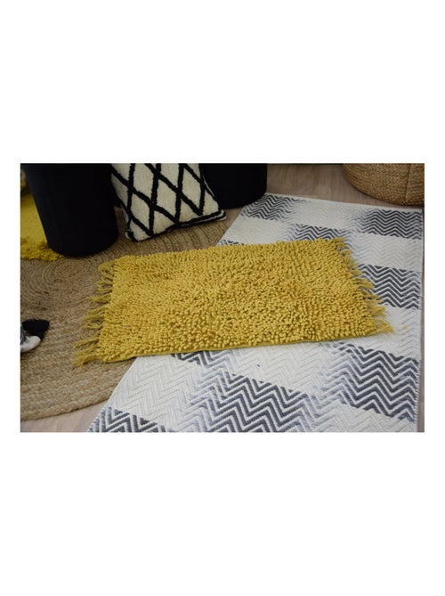 Guy Levasseur - Tapis de bain en coton uni à franges - Kiabi