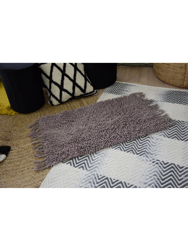 Guy Levasseur - Tapis de bain en coton uni à franges Taupe - Kiabi