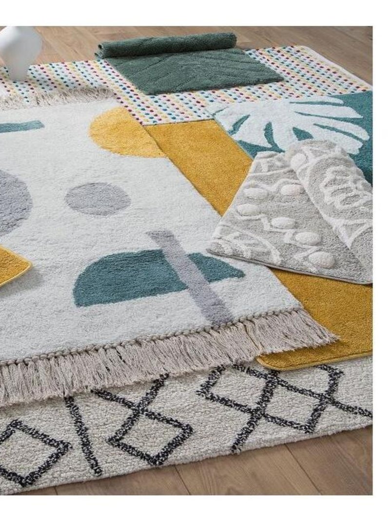 Guy Levasseur - Tapis déco figuratif à franges en coton Blanc - Kiabi
