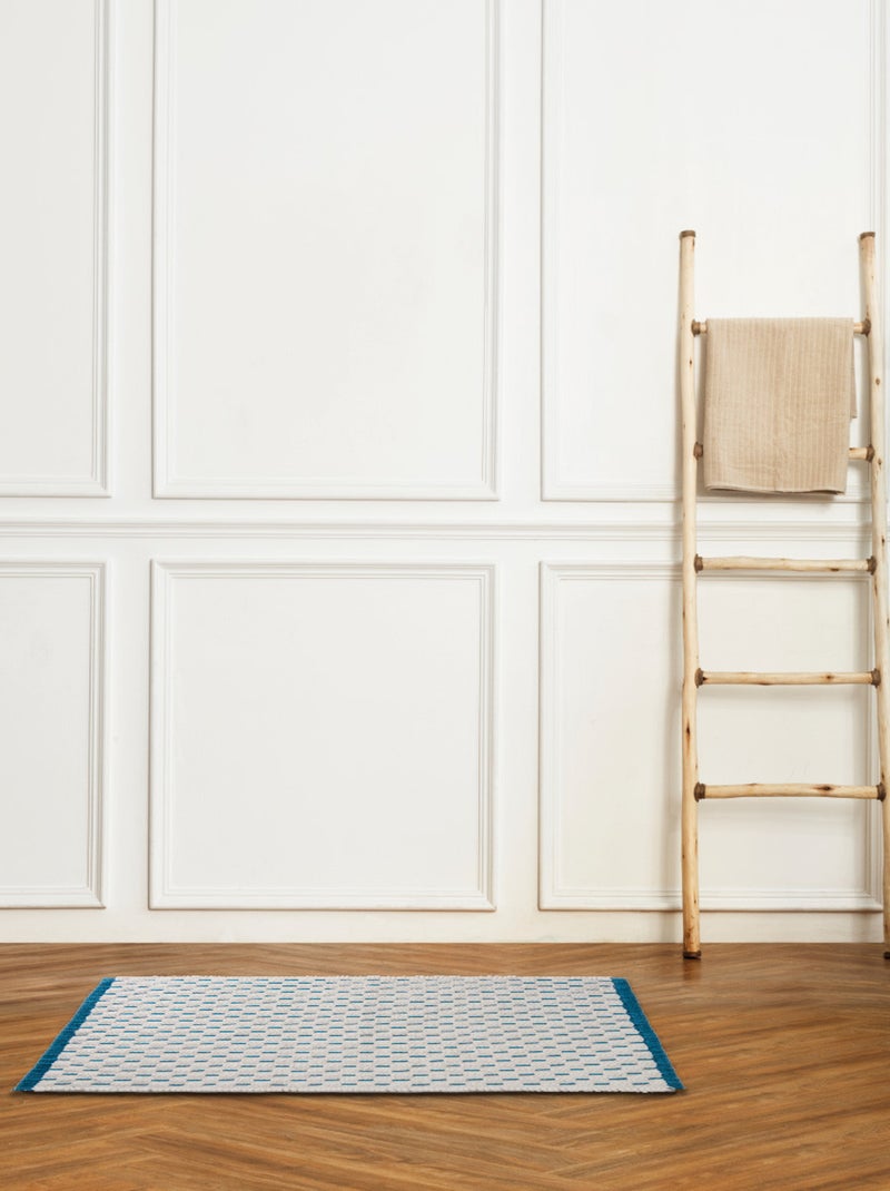 Guy Levasseur - Tapis déco réversible en coton Bleu pétrole - Kiabi